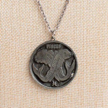 Vintage Silver-Toned Pisces Medallion Necklace