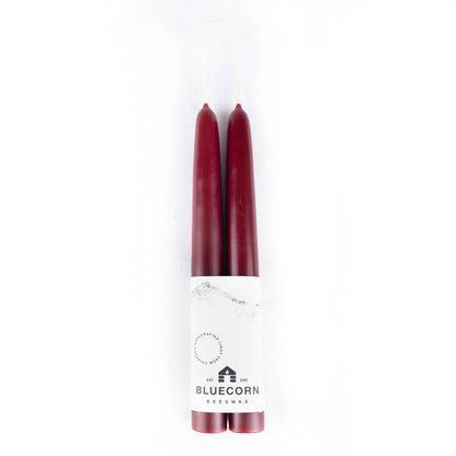 Pair of Hand-Dipped Beeswax Taper Candles: 10" / Red
