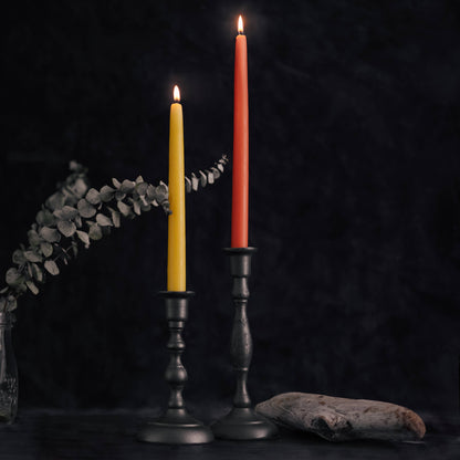 Pair of Hand-Dipped Beeswax Taper Candles: 10" / Red