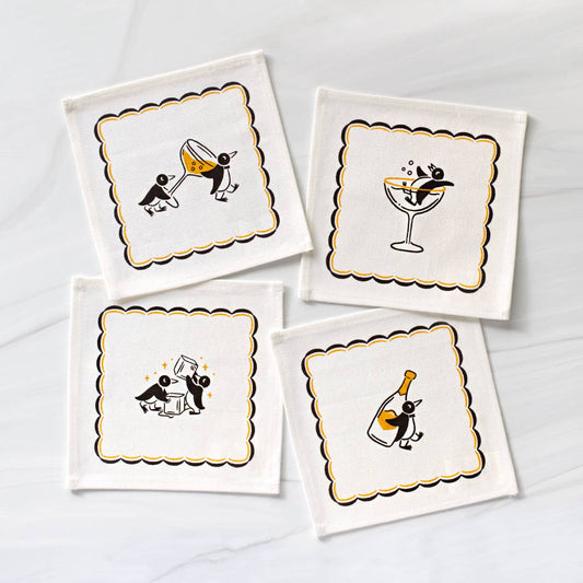 Champagne Penguins Cocktail Napkin Set